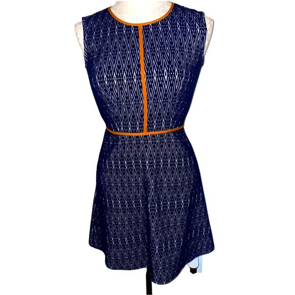 THML Patterned Sleeveless Dress with invisible zipper navy blue and brown sz XS - Picture 1 of 5